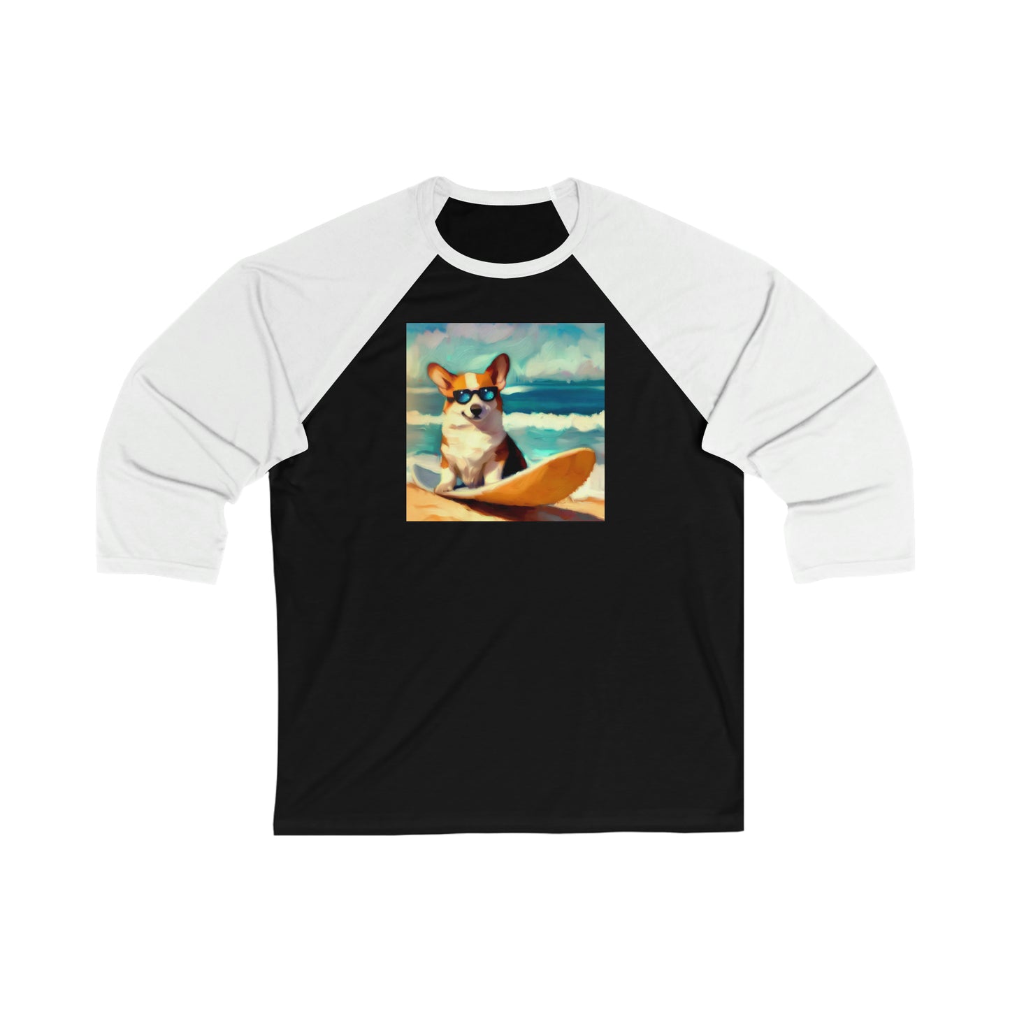 Surfing Corgi Baseball Tee