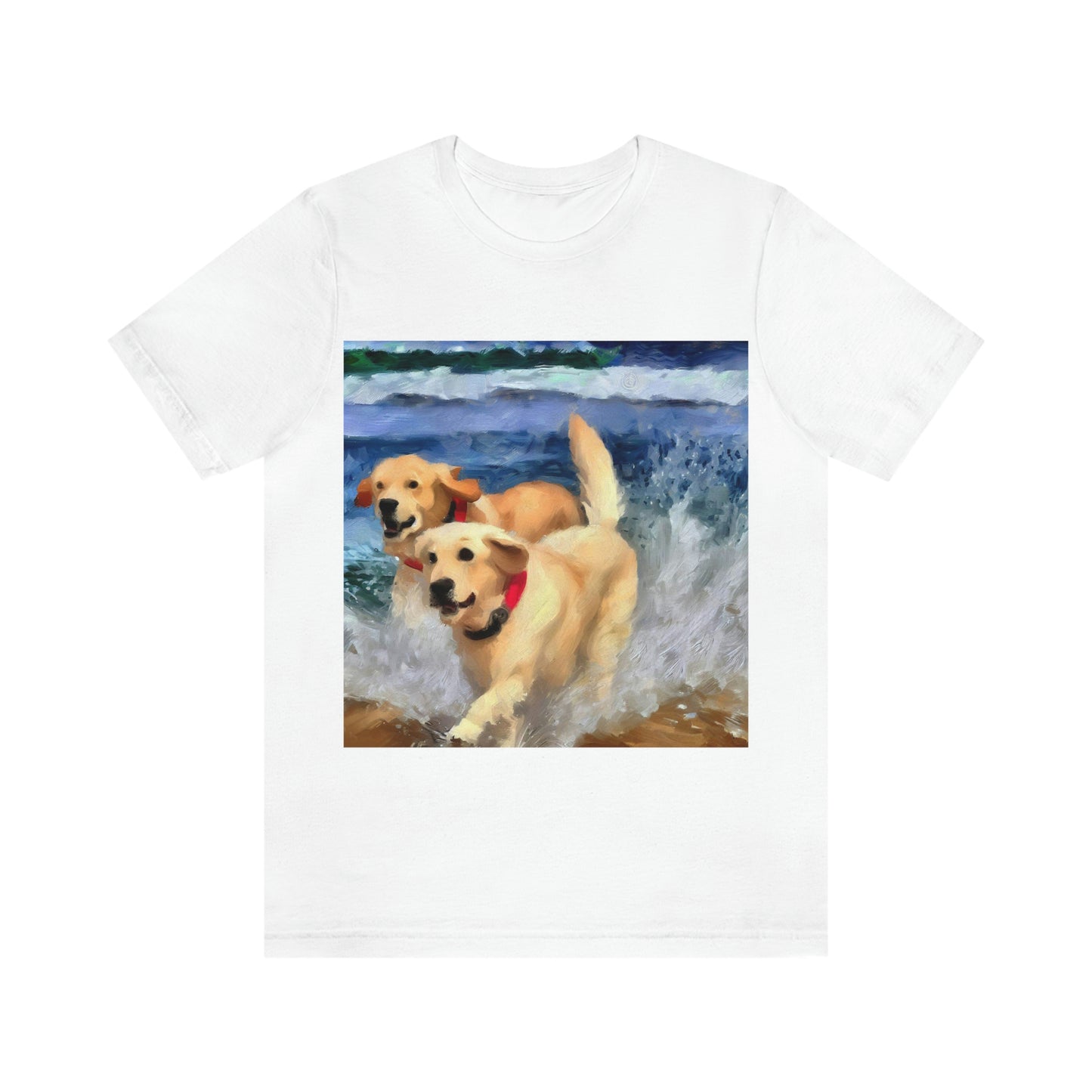 Golden Retrievers Running in the Surf