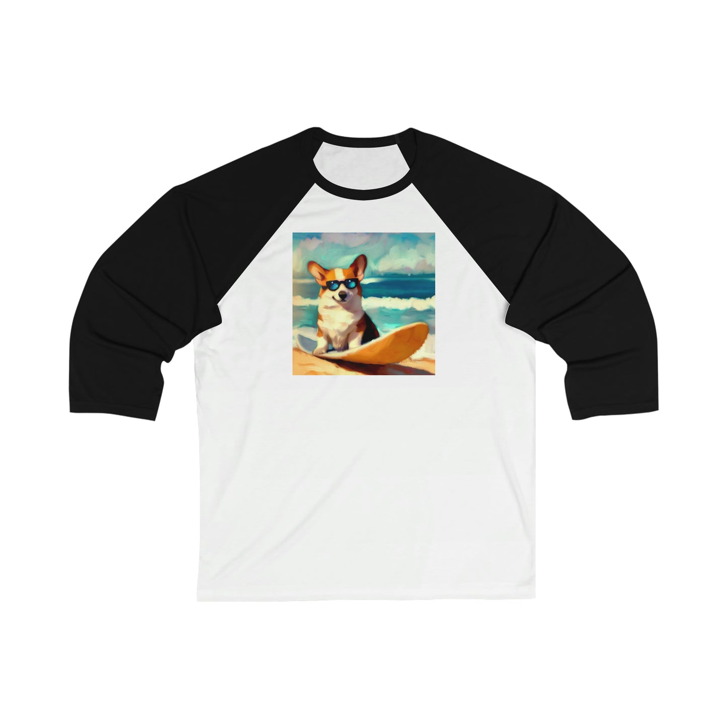 Surfing Corgi Baseball Tee