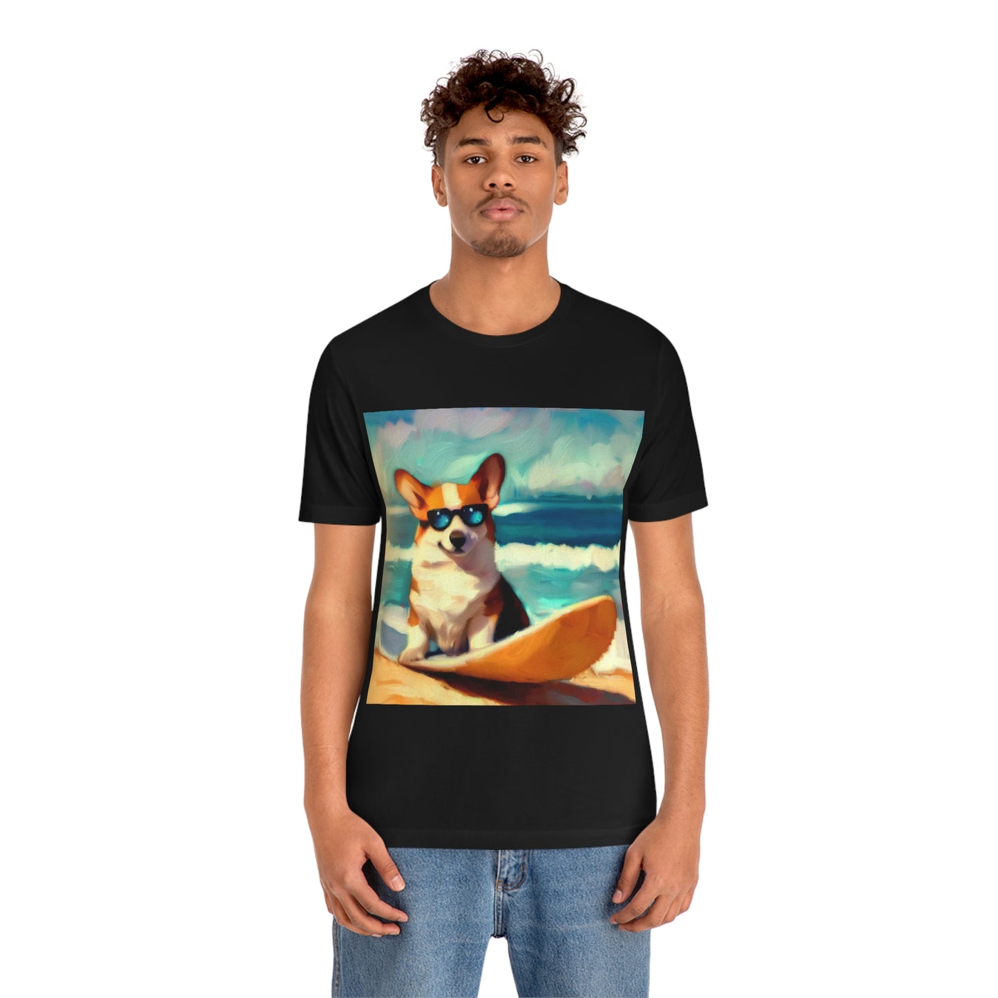 Corgi Wearing Sunglasses and Surfing