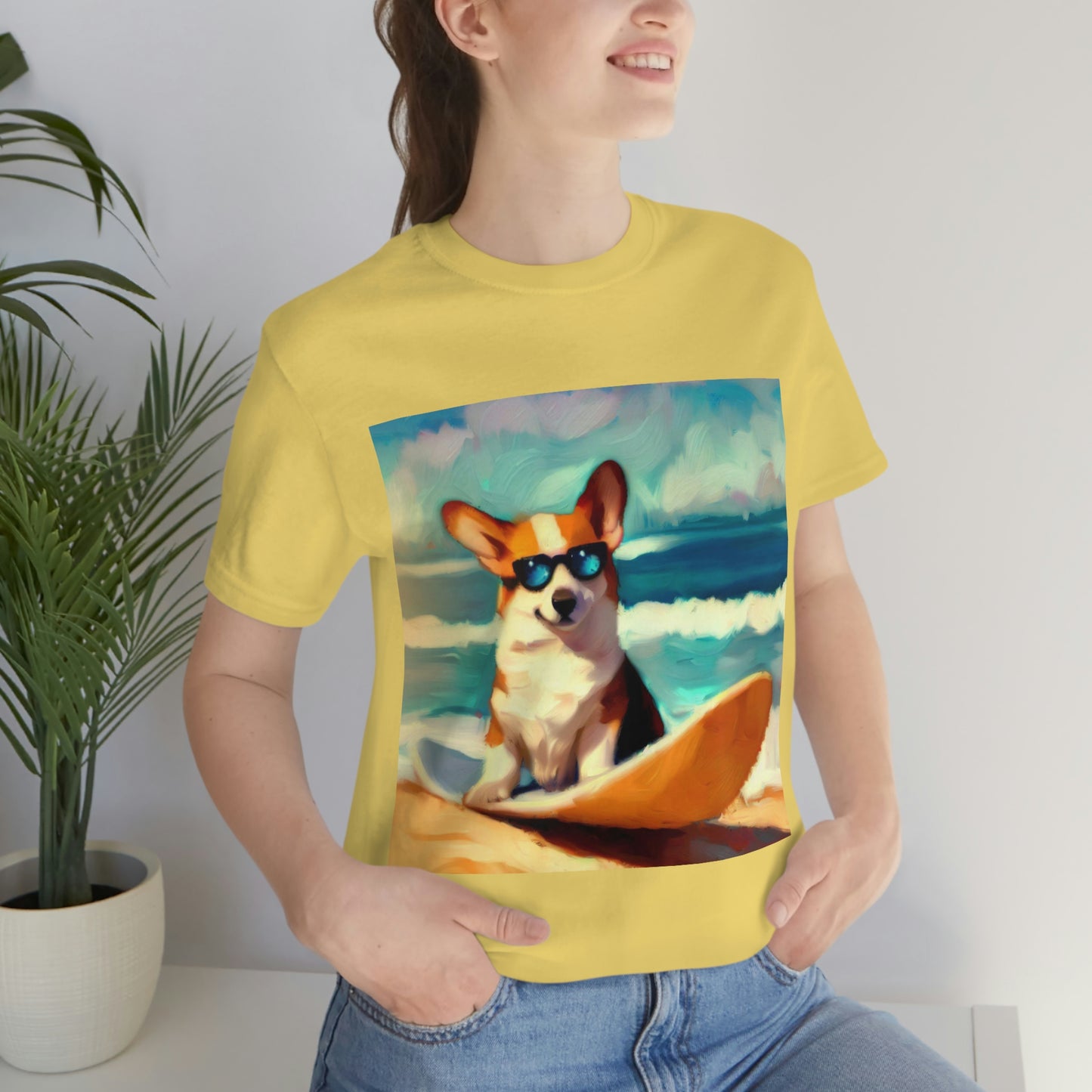 Corgi Wearing Sunglasses and Surfing