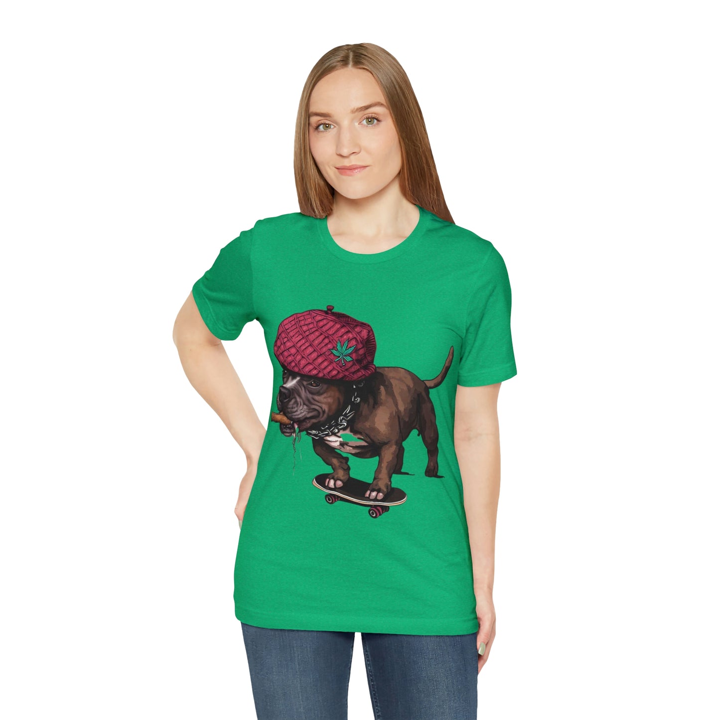 420 Friendly Skateboarding Pit Bull in Raspberry Pork Chop Hat