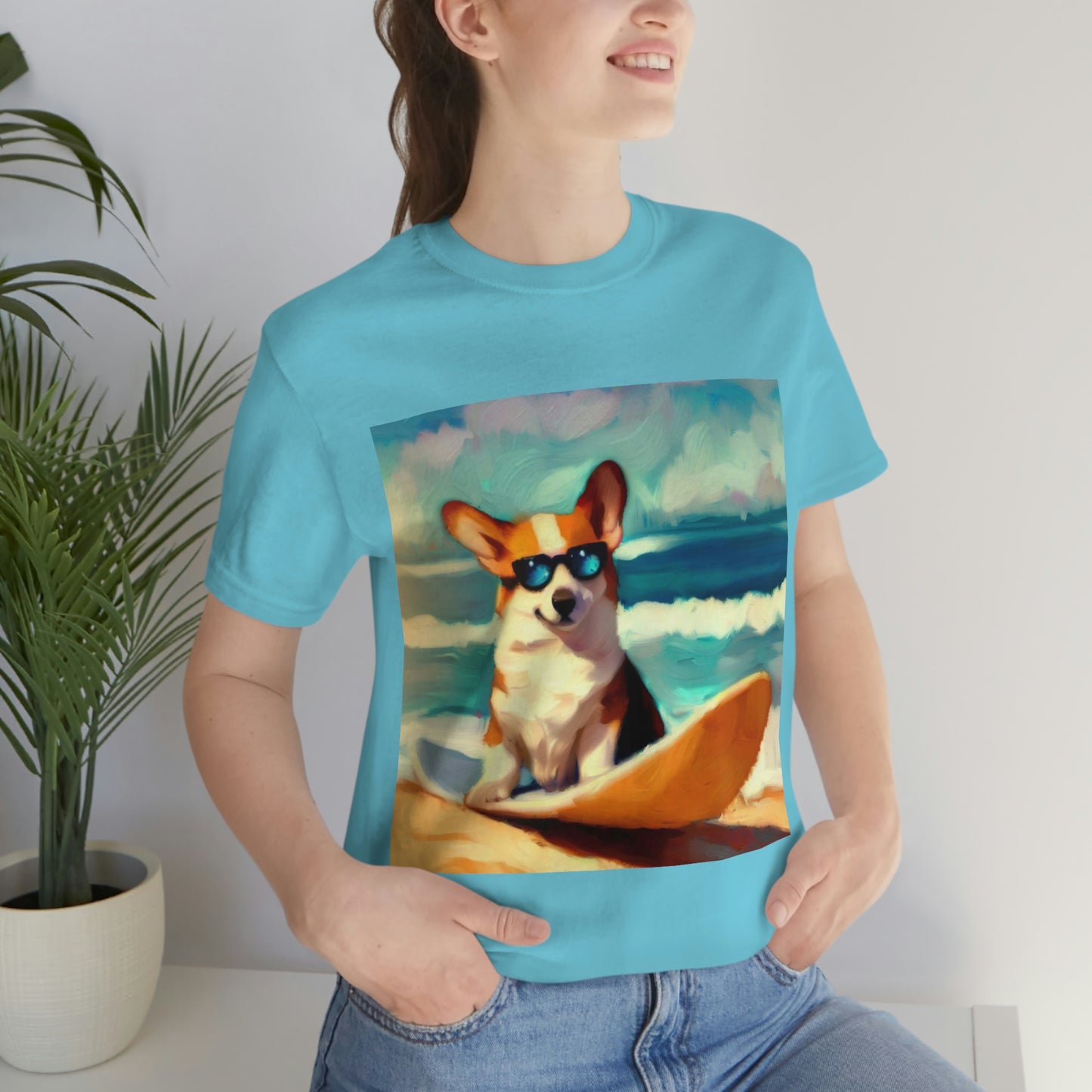 Corgi Wearing Sunglasses and Surfing