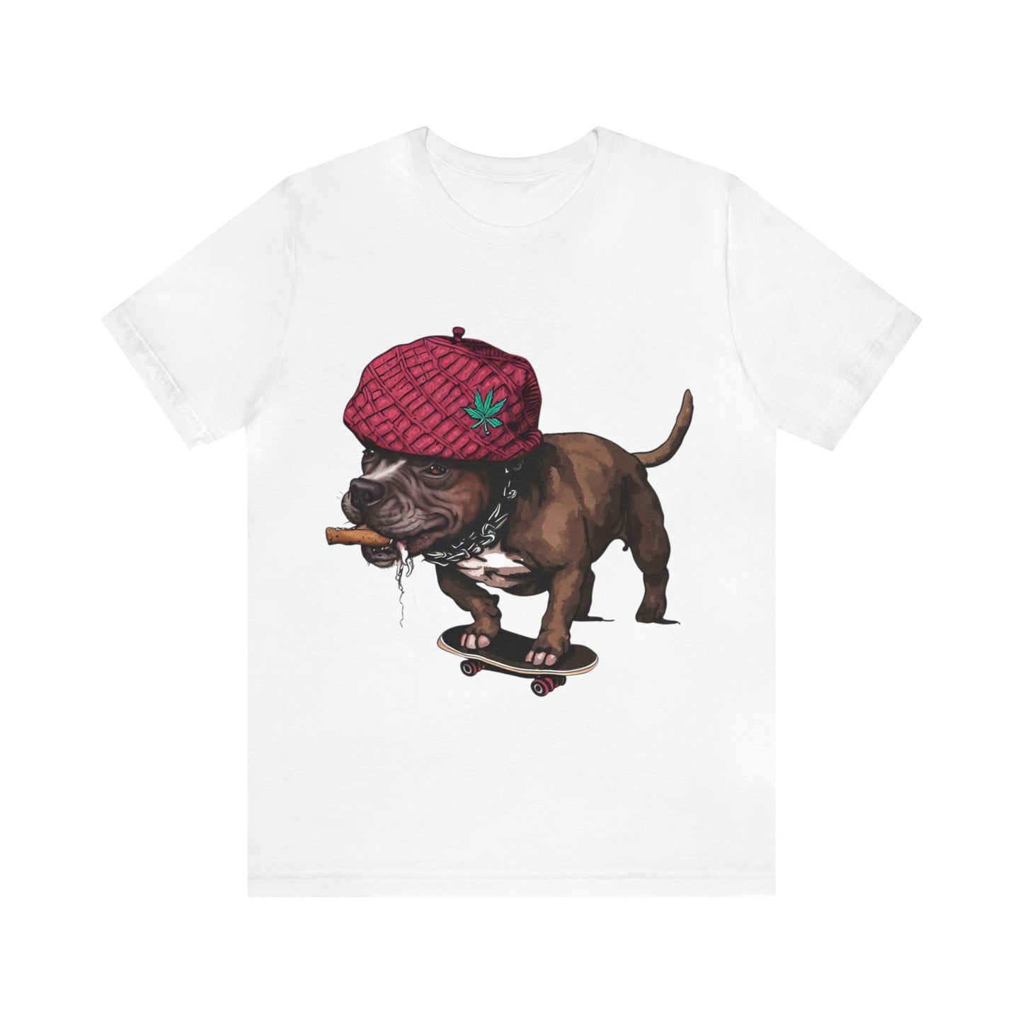 420 Friendly Skateboarding Pit Bull in Raspberry Pork Chop Hat