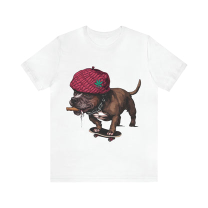 420 Friendly Skateboarding Pit Bull in Raspberry Pork Chop Hat