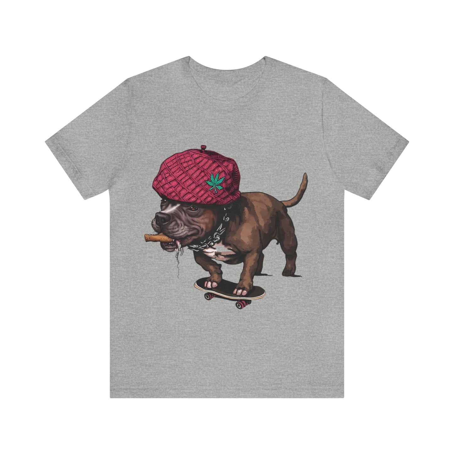 420 Friendly Skateboarding Pit Bull in Raspberry Pork Chop Hat