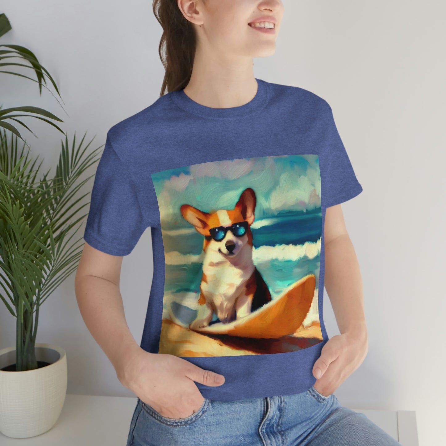 Corgi Wearing Sunglasses and Surfing