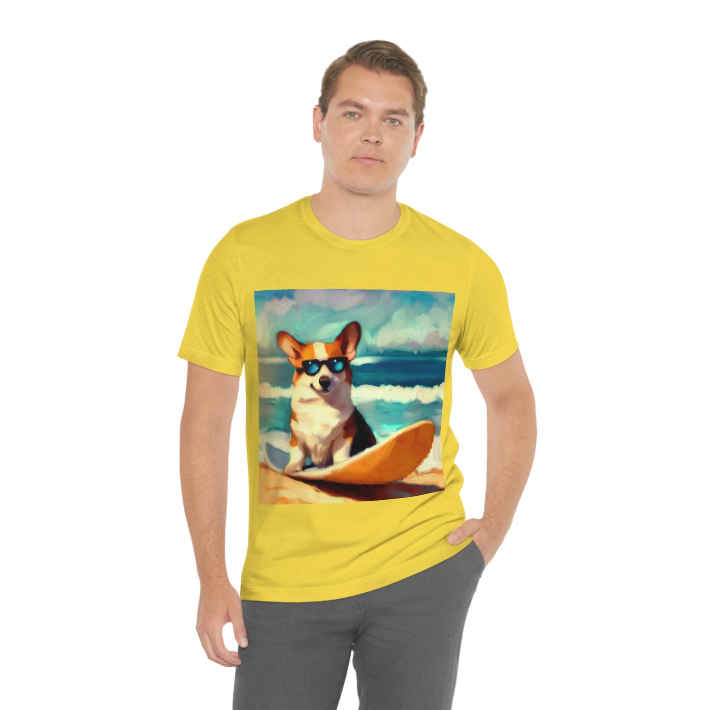 Corgi Wearing Sunglasses and Surfing