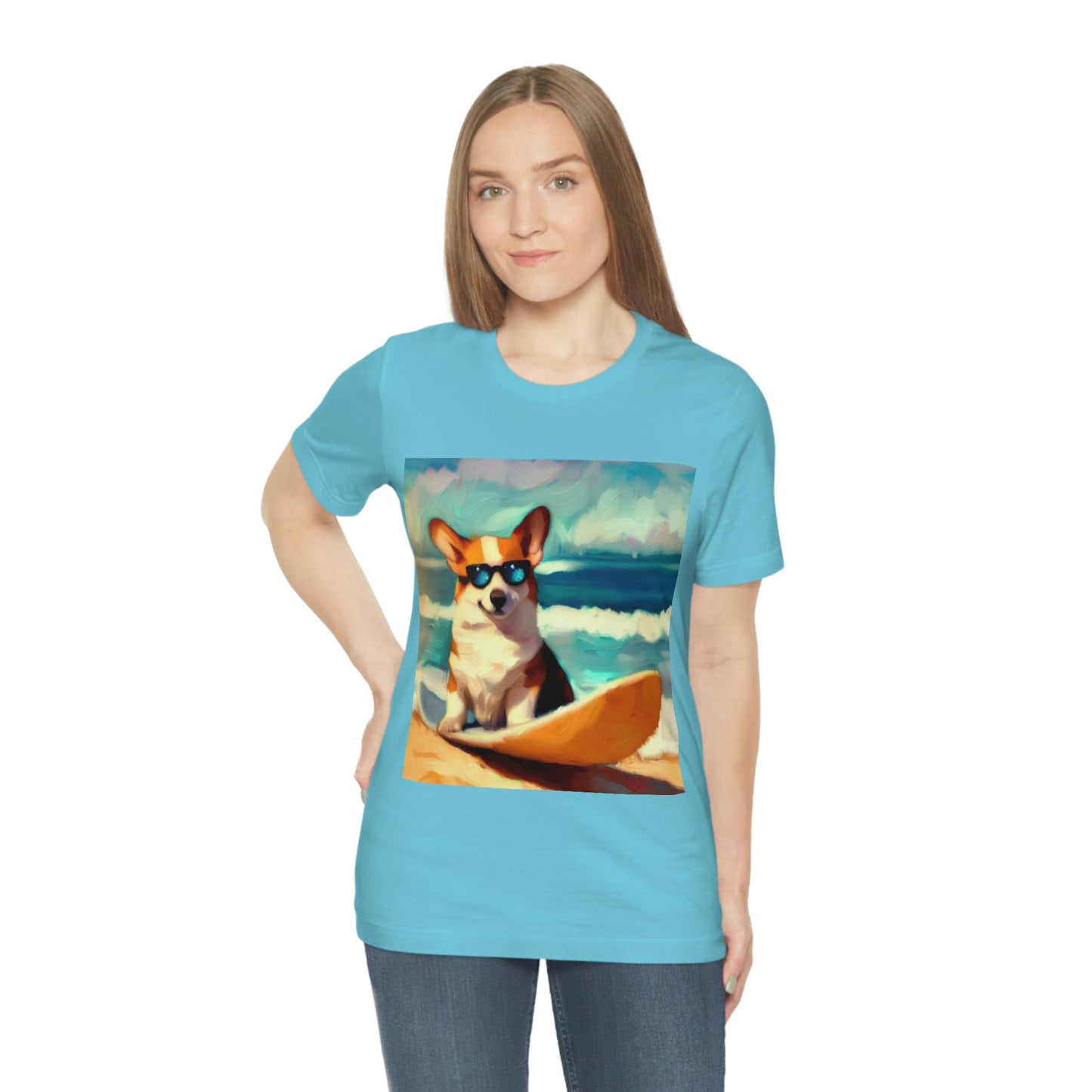 Corgi Wearing Sunglasses and Surfing