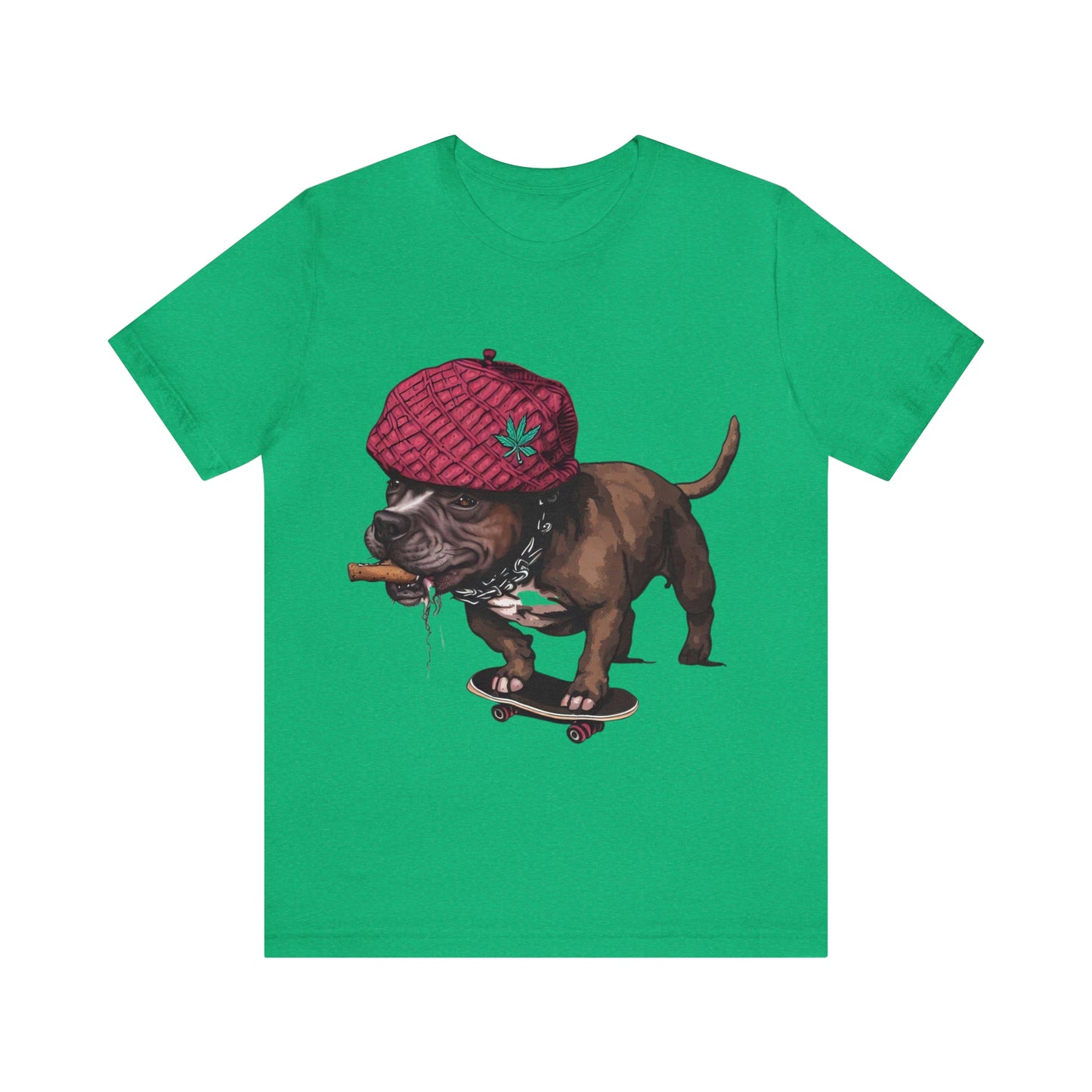 420 Friendly Skateboarding Pit Bull in Raspberry Pork Chop Hat