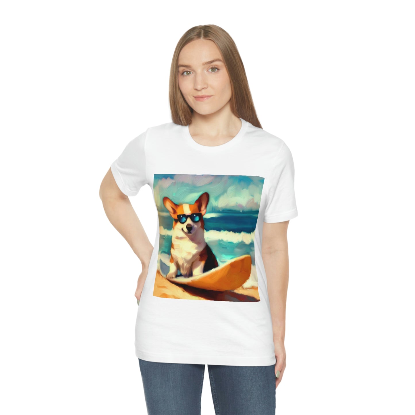 Corgi Wearing Sunglasses and Surfing