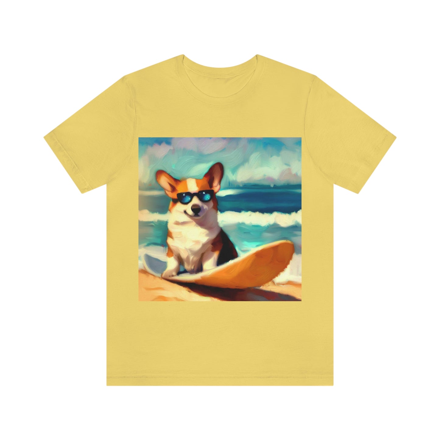 Corgi Wearing Sunglasses and Surfing